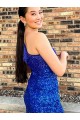 One Shoulder Sleeveless Short Velvet Sequin Royal Blue Homecoming Dress / Prom Dress Brisbane