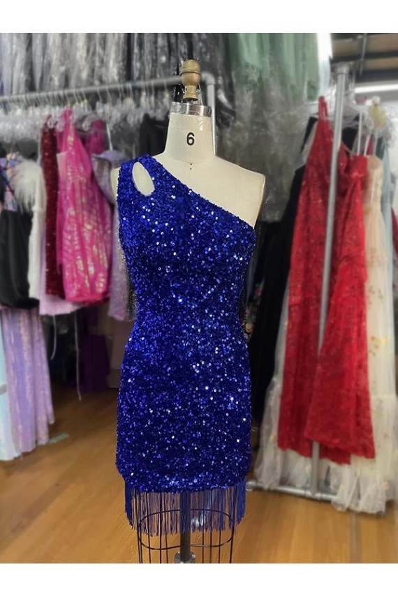 One Shoulder Keyhole Sleeveless Short Velvet Sequin Homecoming Dress / Prom Dress Brisbane