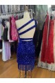 One Shoulder Keyhole Sleeveless Short Velvet Sequin Homecoming Dress / Prom Dress Brisbane