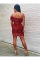 Short One Shoulder Sleeveless Velvet Sequin Cocktail Homecoming Dress / Prom Dress Brisbane