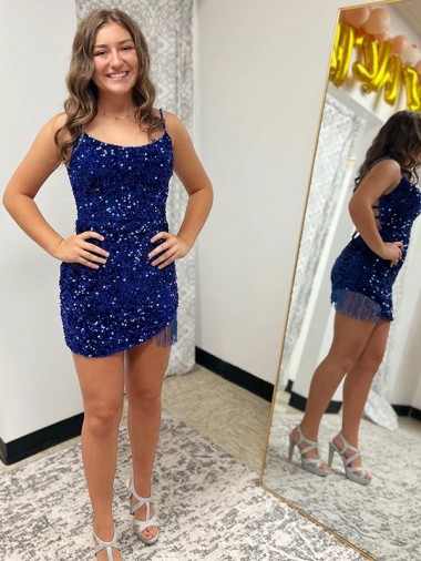 Spaghetti Straps Backless Sleeveless Short Velvet Sequin Homecoming Dress / Prom Dress Brisbane