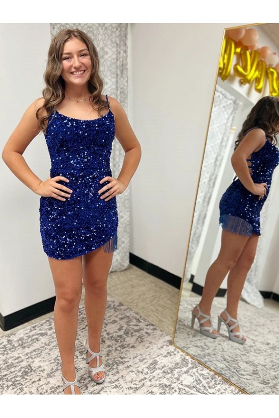 Spaghetti Straps Backless Sleeveless Short Velvet Sequin Homecoming Dress / Prom Dress Brisbane