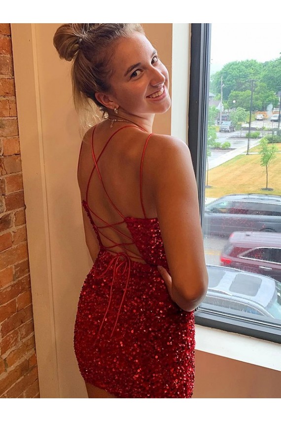 V-Neck Sleeveless Short Velvet Sequins Homecoming Dress / Prom Dress Brisbane
