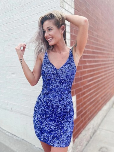 Short Velvet Sequin V-Neck Sleeveless Homecoming Dress / Prom Dress Brisbane