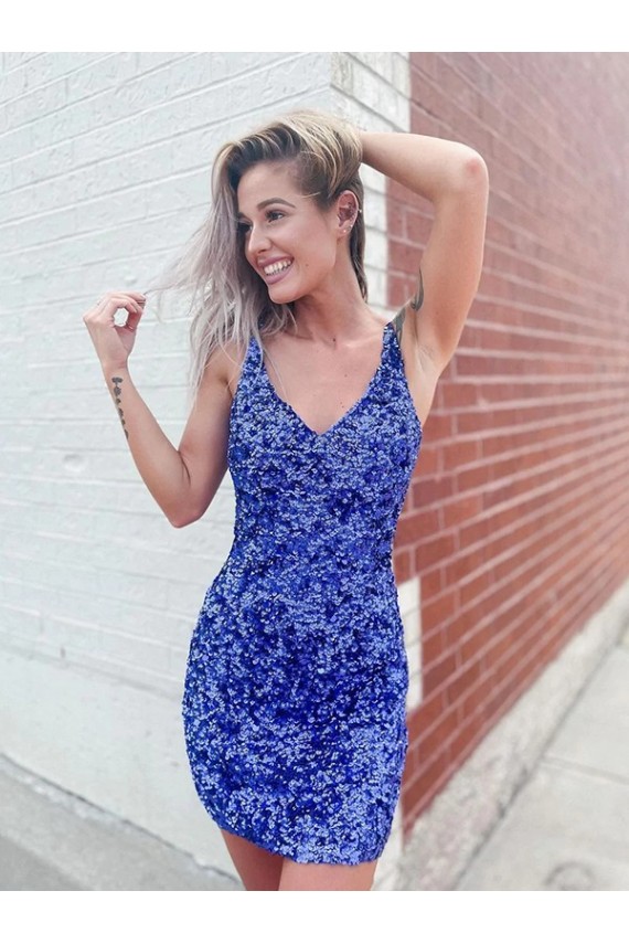 Short Velvet Sequin V-Neck Sleeveless Homecoming Dress / Prom Dress Brisbane