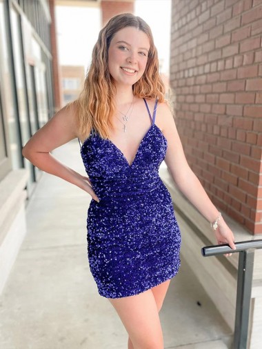 Sleeveless Short Velvet Sequin V-Neck Homecoming Dress / Prom Dress Brisbane