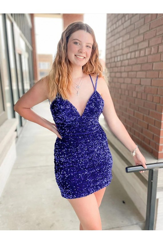Sleeveless Short Velvet Sequin V-Neck Homecoming Dress / Prom Dress Brisbane
