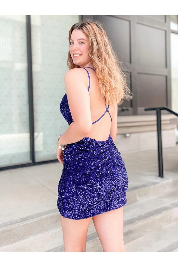 Sleeveless Short Velvet Sequin V-Neck Homecoming Dress / Prom Dress Brisbane