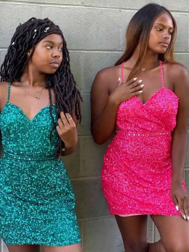V-Neck Sleeveless Short Velvet Sequin Cocktail Dress Brisbane
