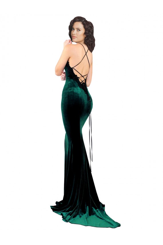 High Neck Formal Stretch Velvet Bridesmaid Dress / Prom Dress with Black Lace Embroidery Brisbane