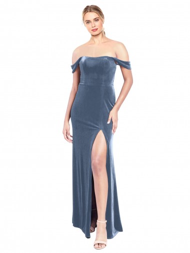 Draped Sleeves Wide Scoop Neck Off the Shoulder Velvet Bridesmaid Dress / Prom Dress Brisbane