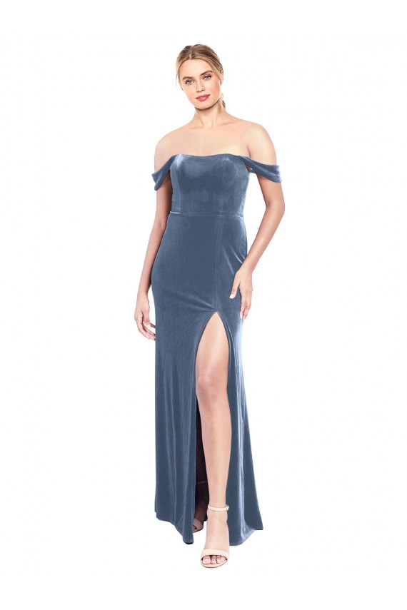Draped Sleeves Wide Scoop Neck Off the Shoulder Velvet Bridesmaid Dress / Prom Dress Brisbane