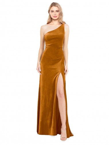 Sleek One Shoulder Long Formal Velvet Bridesmaid Dress / Prom Dress Brisbane