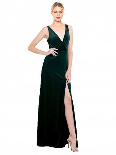 Sleek V-Neck Long Formal Velvet Bridesmaid Dress / Prom Dress with Side Slit Brisbane