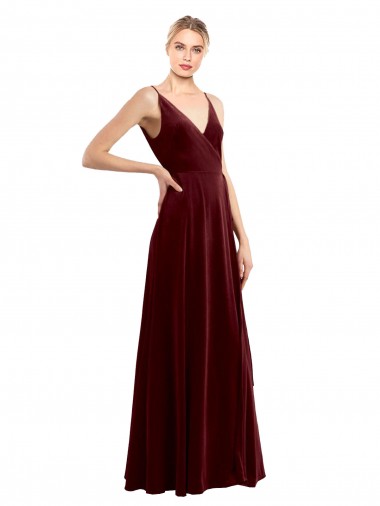 Faux Wrap V-Neck Sleek Long Formal Velvet Bridesmaid Dress / Prom Dress Brisbane