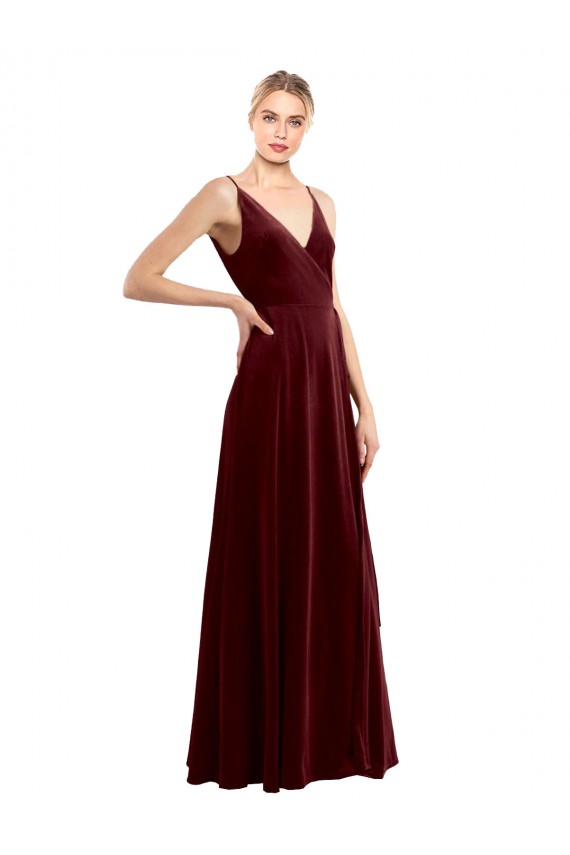 Faux Wrap V-Neck Sleek Long Formal Velvet Bridesmaid Dress / Prom Dress Brisbane