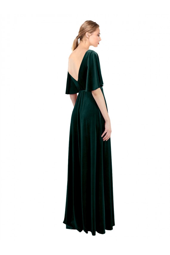 Deep V-Neck Flutter Sleeves Long Velvet Wrap Bridesmaid Dress / Prom Dress Brisbane