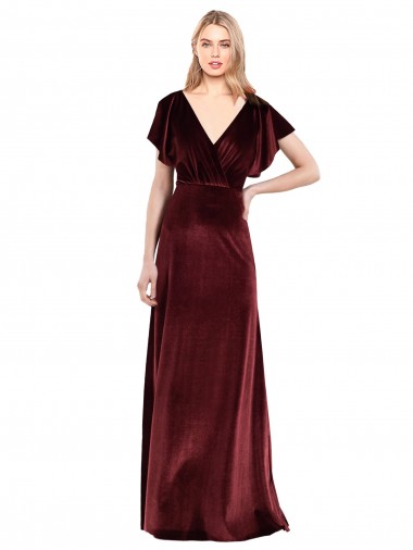 Flutter Sleeves Open Back Long Velvet Bridesmaid Dress / Prom Dress Brisbane