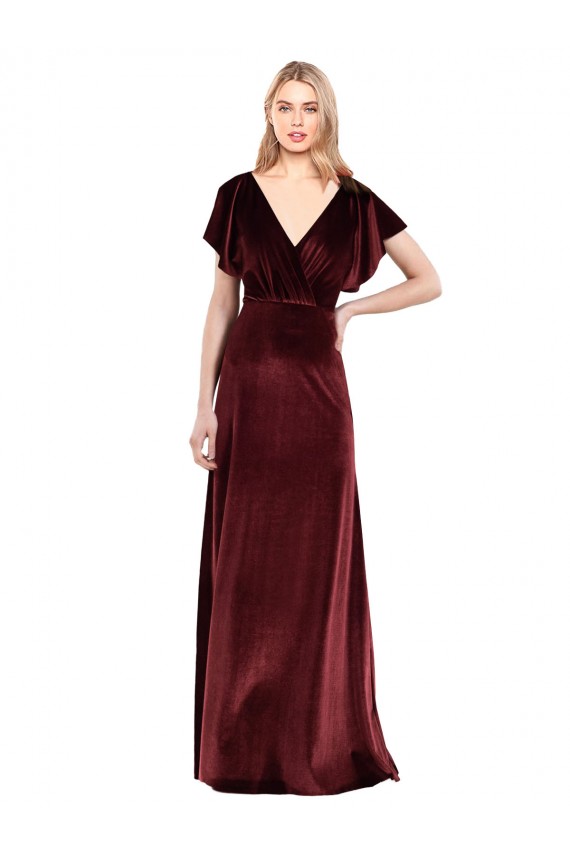Flutter Sleeves Open Back Long Velvet Bridesmaid Dress / Prom Dress Brisbane