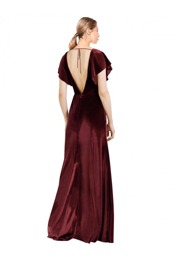 Flutter Sleeves Open Back Long Velvet Bridesmaid Dress / Prom Dress Brisbane