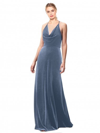Halter Cowl Neck Long A-Line Velvet Bridesmaid Dress / Prom Dress with Keyhole Back Brisbane