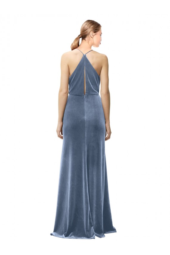 Halter Cowl Neck Long A-Line Velvet Bridesmaid Dress / Prom Dress with Keyhole Back Brisbane