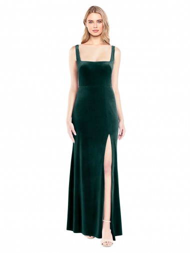 Square Neck Full Length Velvet Bridesmaid Dress / Prom Dress with Side Slit Brisbane
