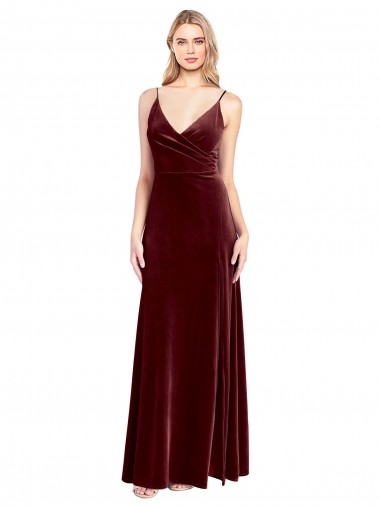 Faux Surplice Neckline Slim A-Line Long Velvet Bridesmaid Dress / Prom Dress Brisbane