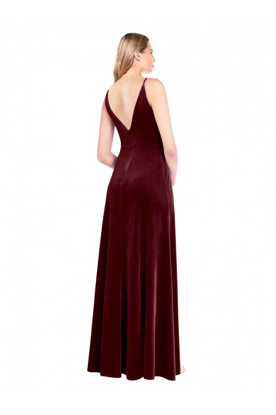 Faux Surplice Neckline Slim A-Line Long Velvet Bridesmaid Dress / Prom Dress Brisbane