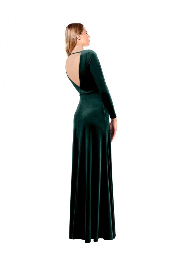 Plunging V-Neckline Long Sleeves Open Back Velvet Bridesmaid Dress / Prom Dress Brisbane