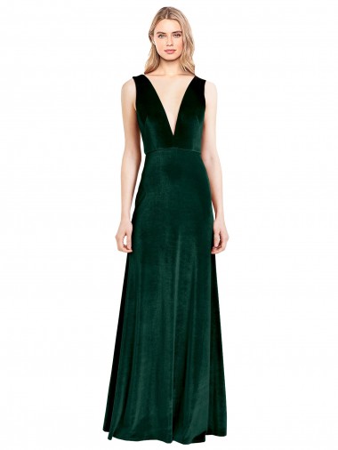 Daring Deep V-Neck Long Full Length Formal Velvet Bridesmaid Dress / Prom Dress Brisbane
