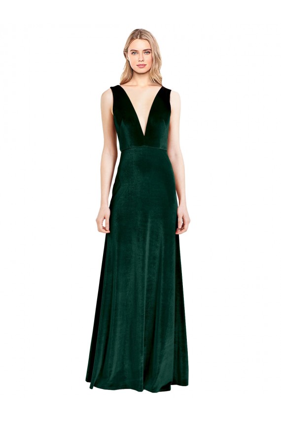Daring Deep V-Neck Long Full Length Formal Velvet Bridesmaid Dress / Prom Dress Brisbane