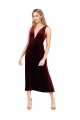 Daring Plunging V-Neckline Short Midi Cocktail Length Velvet Bridesmaid Dress / Prom Dress Brisbane