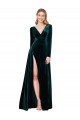 Deep V-Neck Long Sleeves Formal Velvet Bridesmaid Dress / Prom Dress with High Side Split Brisbane