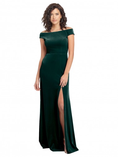 Floor Length Cap Sleeves Long Formal Velvet Bridesmaid Dress / Prom Dress with High Side Slit Brisbane