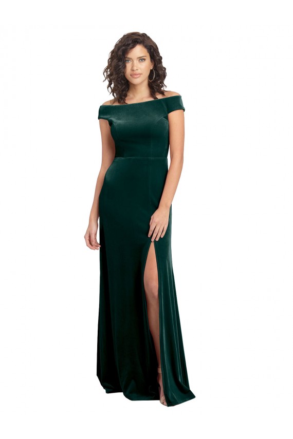 Floor Length Cap Sleeves Long Formal Velvet Bridesmaid Dress / Prom Dress with High Side Slit Brisbane