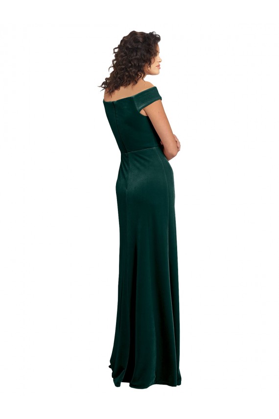 Floor Length Cap Sleeves Long Formal Velvet Bridesmaid Dress / Prom Dress with High Side Slit Brisbane