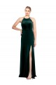 Long Jewel Neck Full Length Velvet Bridesmaid Dress / Prom Dress with Side Slit Brisbane