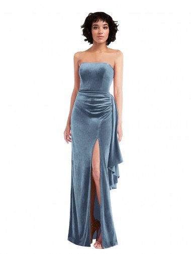 Strapless Formal Velvet Maxi Bridesmaid Dress / Prom Dress with Draped Skirt Brisbane
