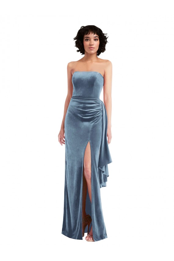 Strapless Formal Velvet Maxi Bridesmaid Dress / Prom Dress with Draped Skirt Brisbane