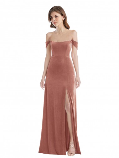 Off the Shoulder Flounce Sleeve Velvet Maxi Bridesmaid Dress / Prom Dress Brisbane