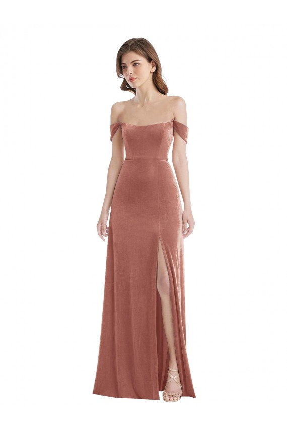 Off the Shoulder Flounce Sleeve Velvet Maxi Bridesmaid Dress / Prom Dress Brisbane