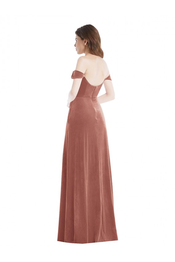 Off the Shoulder Flounce Sleeve Velvet Maxi Bridesmaid Dress / Prom Dress Brisbane