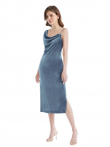 Midi Length Asymmetrical One Shoulder Velvet Slip Bridesmaid Dress / Prom Dress Brisbane