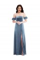 Ruffle Sleeve Off the Shoulder Velvet Maxi Bridesmaid Dress / Prom Dress Brisbane