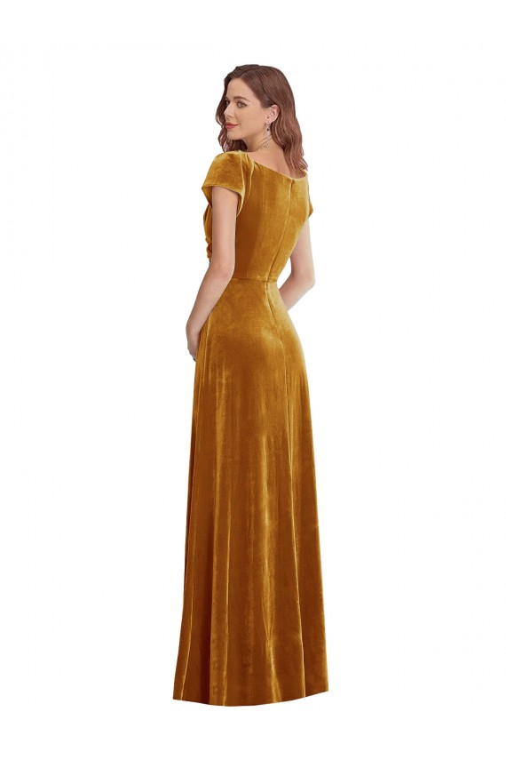 Cap Sleeve Faux Wrap Formal Velvet Maxi Bridesmaid Dress / Prom Dress with Pockets Brisbane