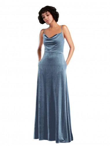 Sleek Cowl Neck Velvet Maxi Bridesmaid Dress / Prom Dress with Pockets Brisbane