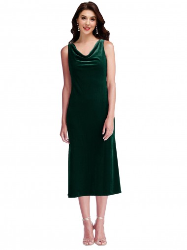 Cowl Neck Velvet Midi Cocktail Length Bridesmaid Dress / Prom Dress Brisbane