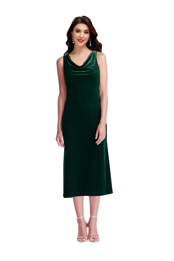 Cowl Neck Velvet Midi Cocktail Length Bridesmaid Dress / Prom Dress Brisbane