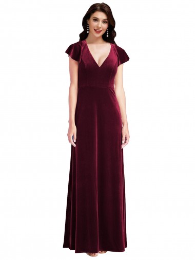 Flutter Sleeve Velvet Maxi Bridesmaid Dress / Prom Dress with Pockets Brisbane